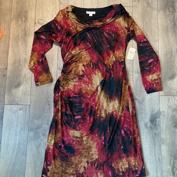 NWT Beautiful Coldwater Creek Cowl Neck Abstract Dress Size Large - Picture 1 of 6